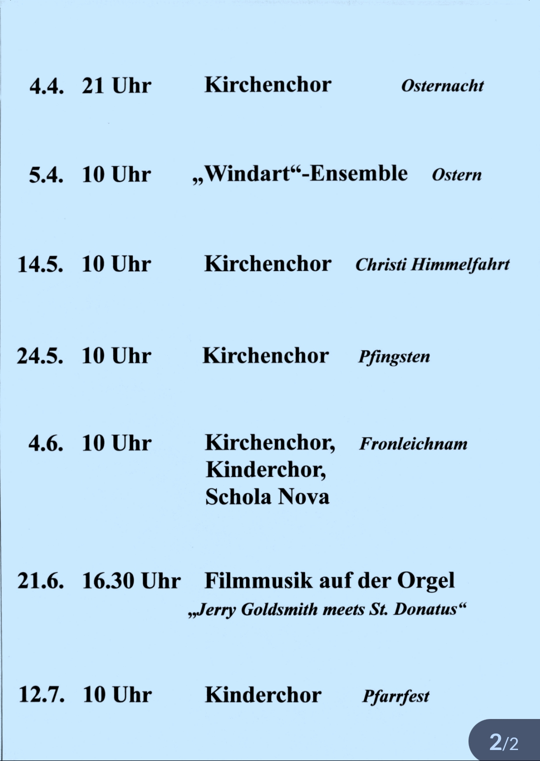 Musik an St. Donatus 1. Habjahr 2026 2/2 (c) GDG Forst-Brand